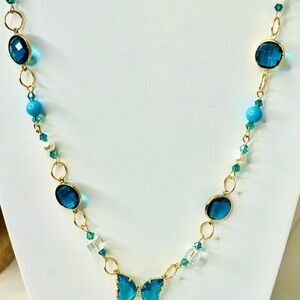 Aqua blue new crystal butterfly necklace & Swarovski crystals/artisan